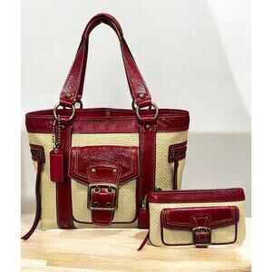 Vintage Coach 113 Legacy Straw Tote Bag & Wristlet